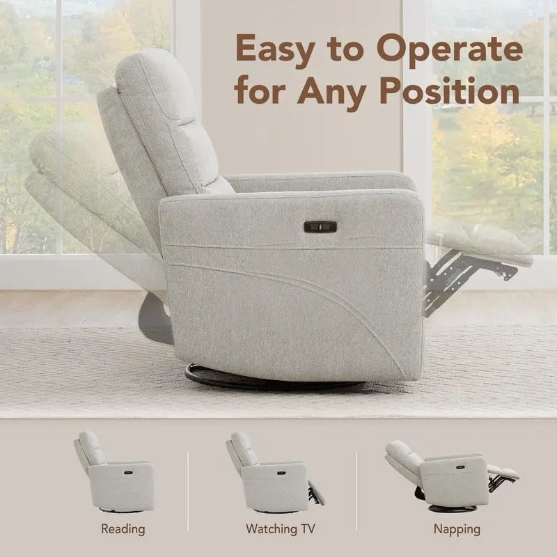 Power Swivel Recliner with Headrest & USB Charging Ports – 270° Swivel