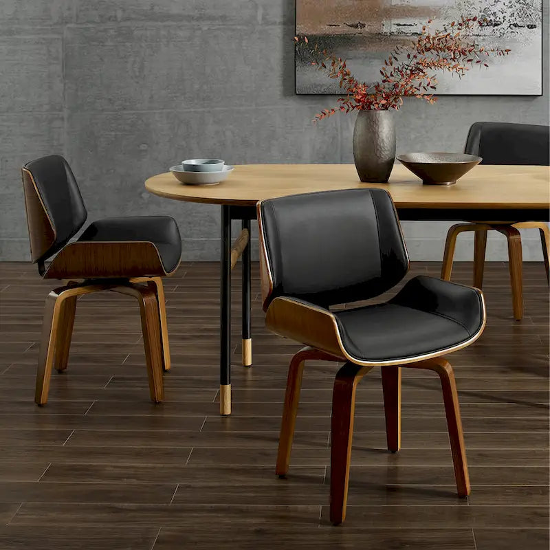Swivel Wooden Upholstered Dining Chairs Set of 2 – Faux Leather, Mid-Century