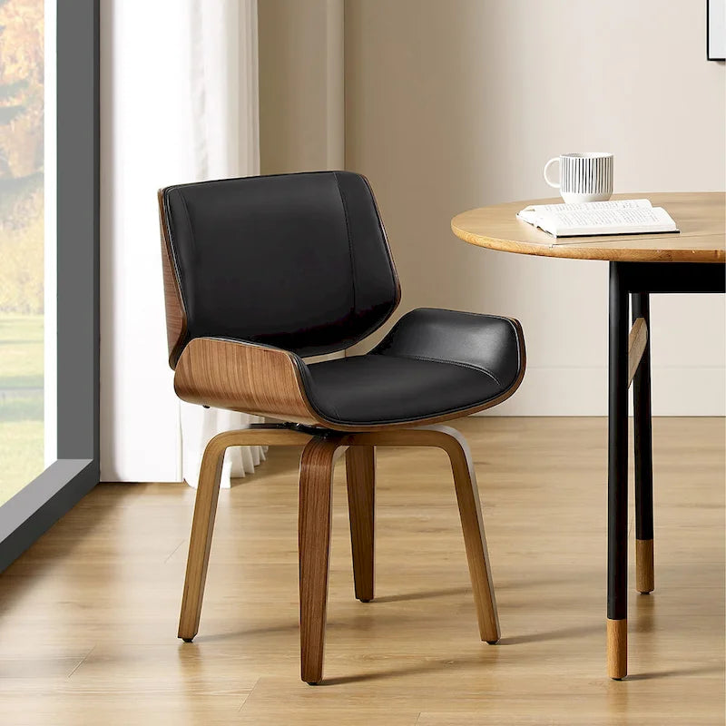 Swivel Wooden Upholstered Dining Chairs Set of 2 – Faux Leather, Mid-Century