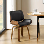 Swivel Wooden Upholstered Dining Chairs Set of 2 – Faux Leather, Mid-Century