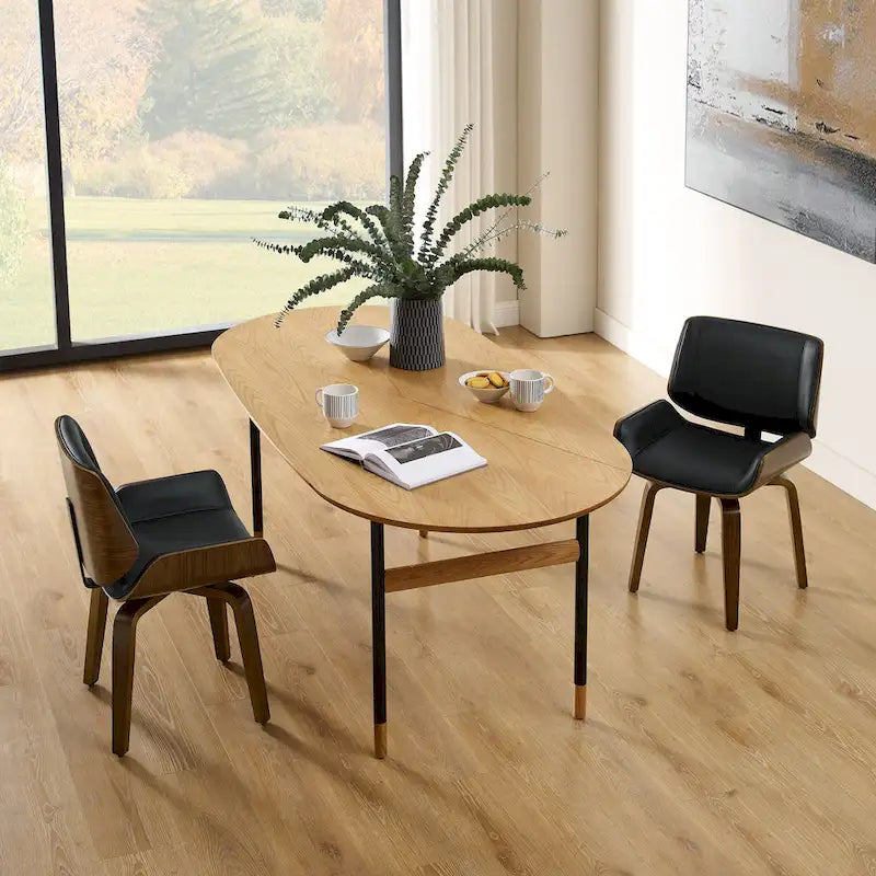 Swivel Wooden Upholstered Dining Chairs Set of 2 – Faux Leather, Mid-Century