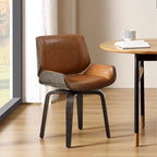 Swivel Wooden Upholstered Dining Chairs Set of 2 – Faux Leather, Mid-Century