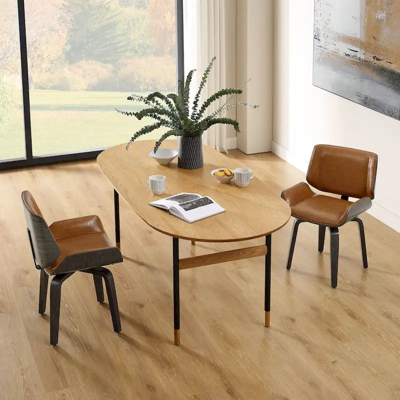 Swivel Wooden Upholstered Dining Chairs Set of 2 – Faux Leather, Mid-Century