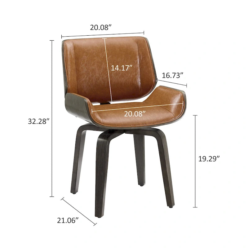Swivel Wooden Upholstered Dining Chairs Set of 2 – Faux Leather, Mid-Century