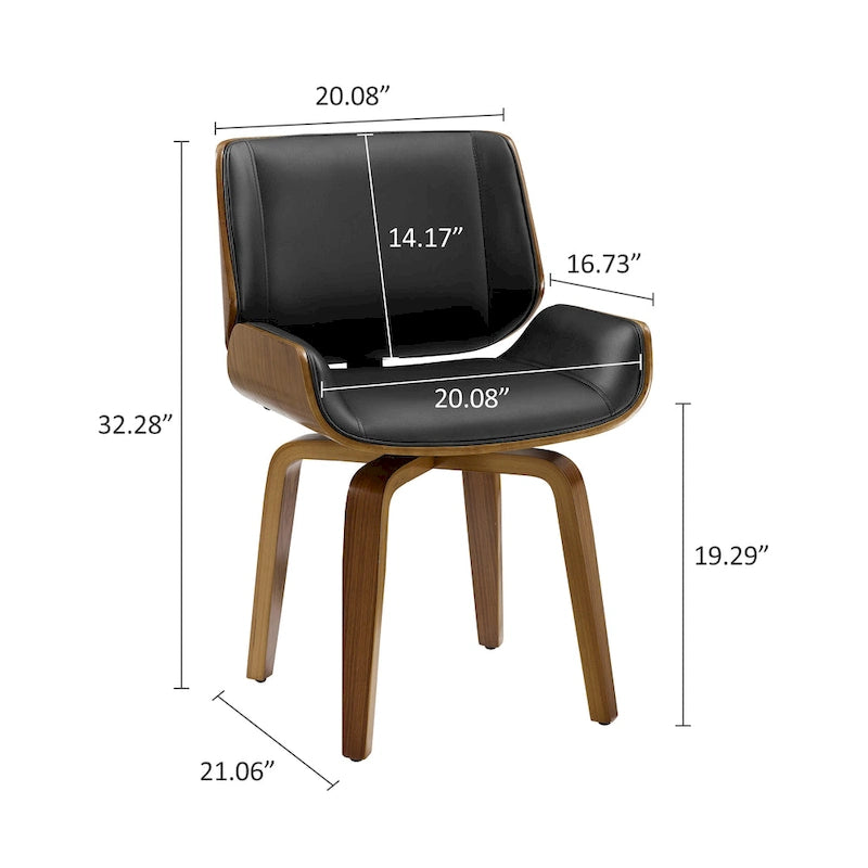 Swivel Wooden Upholstered Dining Chairs Set of 2 – Faux Leather, Mid-Century
