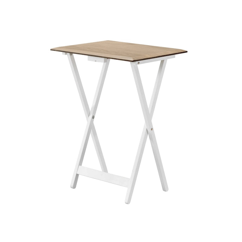 Folding Snack Tray Table Set of 4 with Stand – Grey Wash & Natural