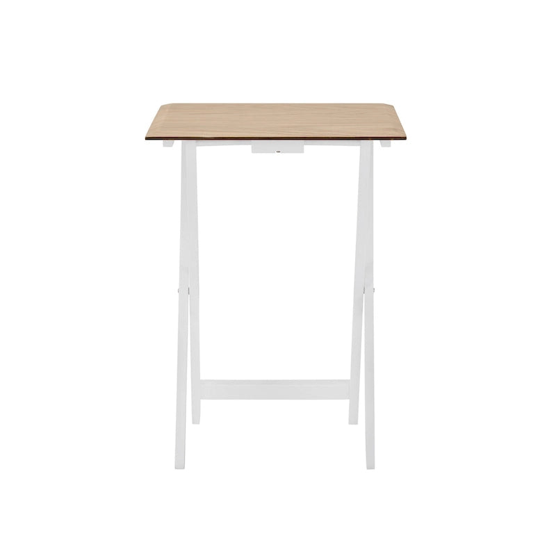 Folding Snack Tray Table Set of 4 with Stand – Grey Wash & Natural