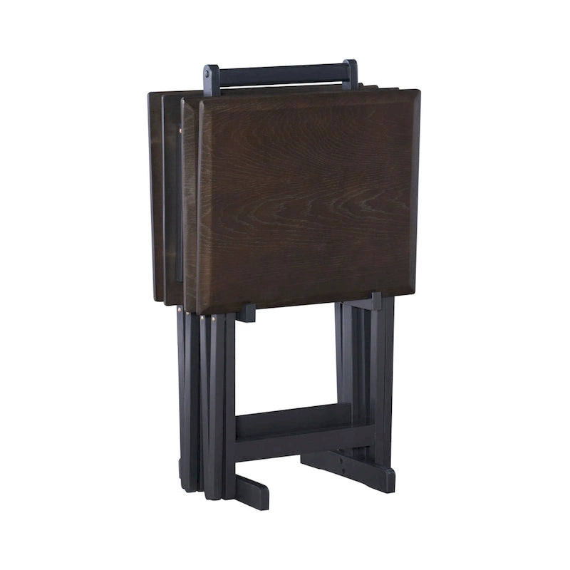 Folding Snack Tray Table Set of 4 with Stand – Grey Wash & Natural