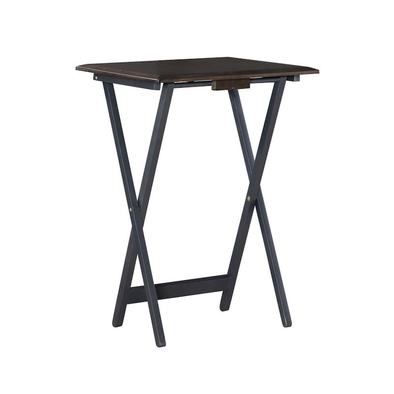 Folding Snack Tray Table Set of 4 with Stand – Grey Wash & Natural