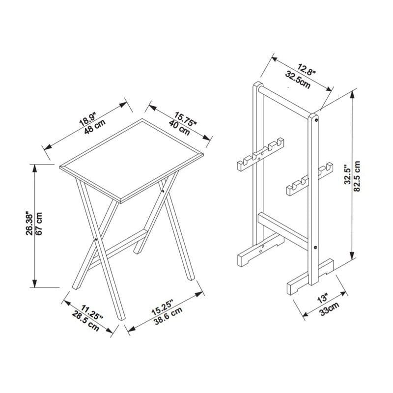 Folding Snack Tray Table Set of 4 with Stand – Grey Wash & Natural