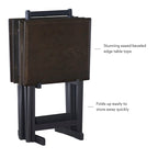 Folding Snack Tray Table Set of 4 with Stand – Grey Wash & Natural