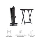 Folding Snack Tray Table Set of 4 with Stand – Grey Wash & Natural