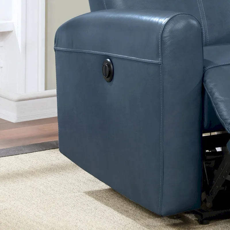 Contemporary Leather Power Recliner with Lumbar Massage – Electric, Push-Button Control