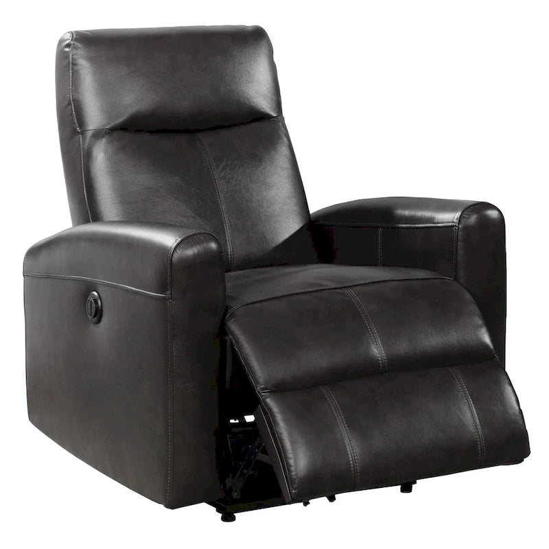 Contemporary Leather Power Recliner with Lumbar Massage – Electric, Push-Button Control