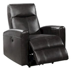 Contemporary Leather Power Recliner with Lumbar Massage – Electric, Push-Button Control