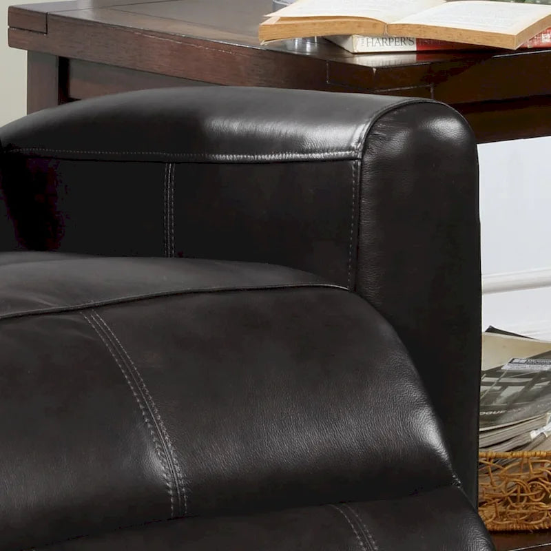 Contemporary Leather Power Recliner with Lumbar Massage – Electric, Push-Button Control