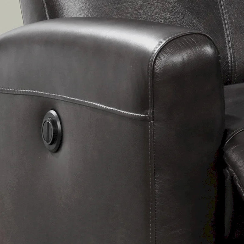 Contemporary Leather Power Recliner with Lumbar Massage – Electric, Push-Button Control