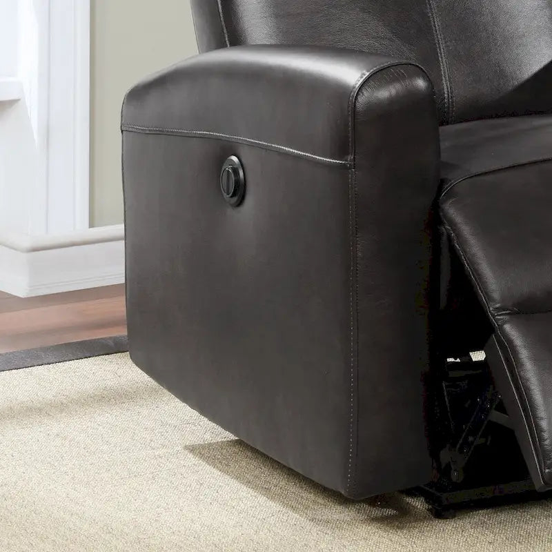 Contemporary Leather Power Recliner with Lumbar Massage – Electric, Push-Button Control