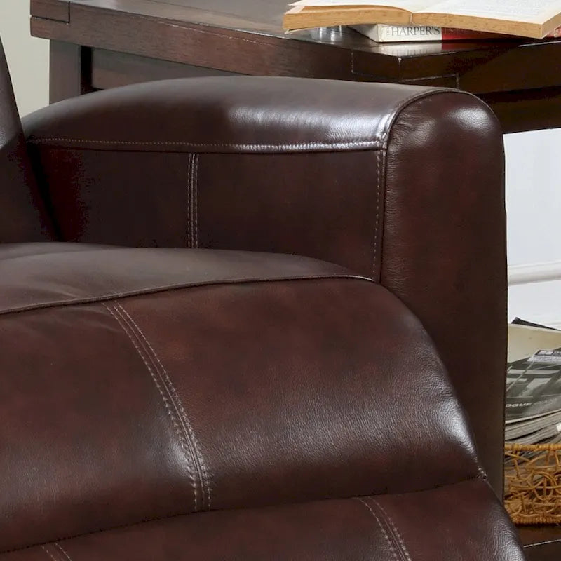 Contemporary Leather Power Recliner with Lumbar Massage – Electric, Push-Button Control