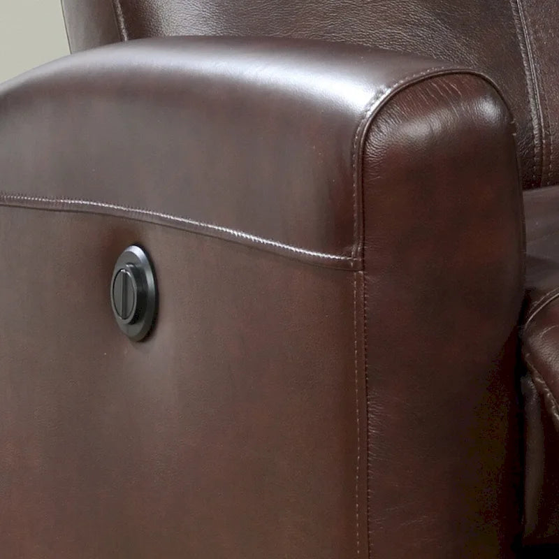 Contemporary Leather Power Recliner with Lumbar Massage – Electric, Push-Button Control