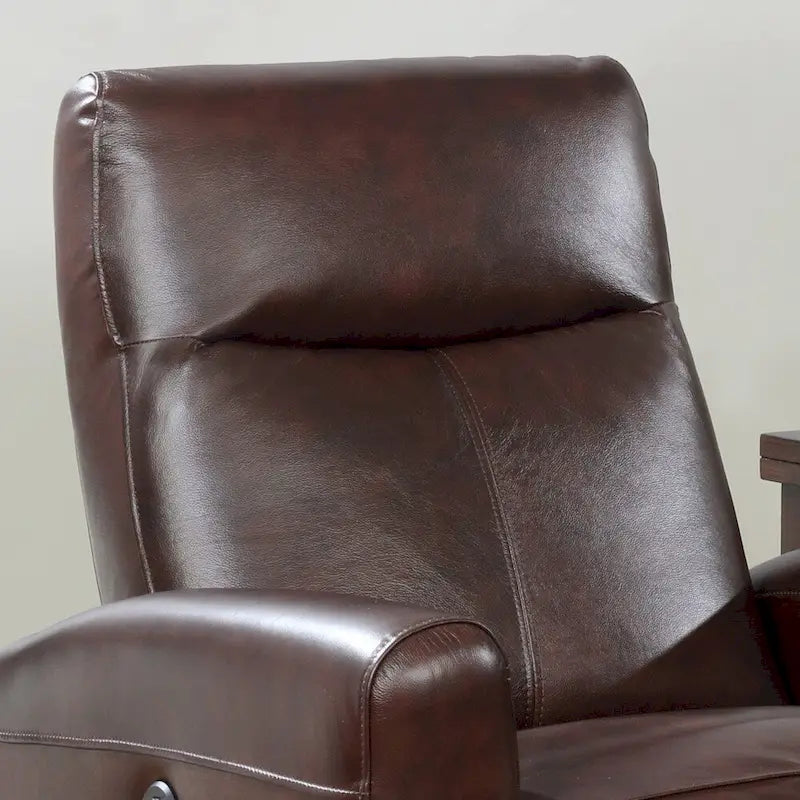 Contemporary Leather Power Recliner with Lumbar Massage – Electric, Push-Button Control