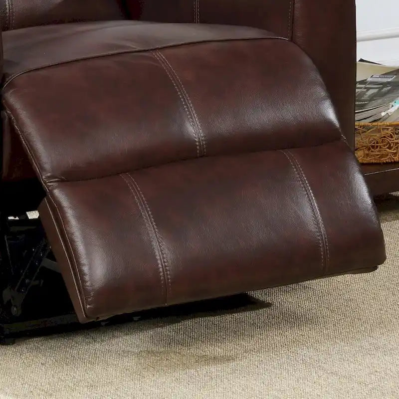Contemporary Leather Power Recliner with Lumbar Massage – Electric, Push-Button Control