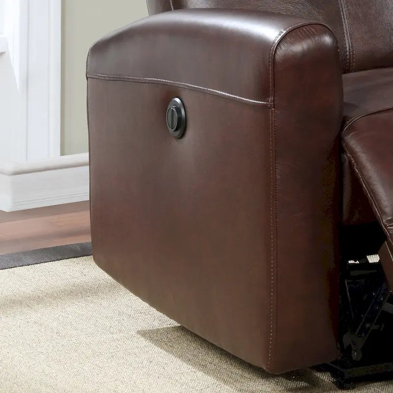 Contemporary Leather Power Recliner with Lumbar Massage – Electric, Push-Button Control