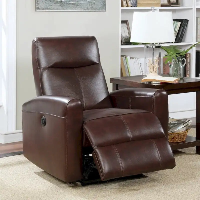 Contemporary Leather Power Recliner with Lumbar Massage – Electric, Push-Button Control