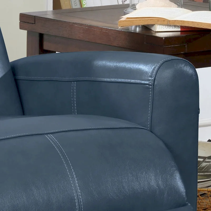 Contemporary Leather Power Recliner with Lumbar Massage – Electric, Push-Button Control