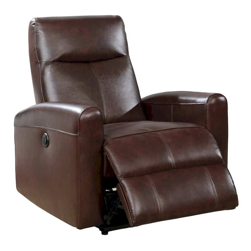 Contemporary Leather Power Recliner with Lumbar Massage – Electric, Push-Button Control