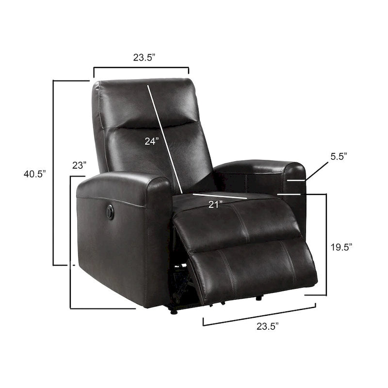 Contemporary Leather Power Recliner with Lumbar Massage – Electric, Push-Button Control