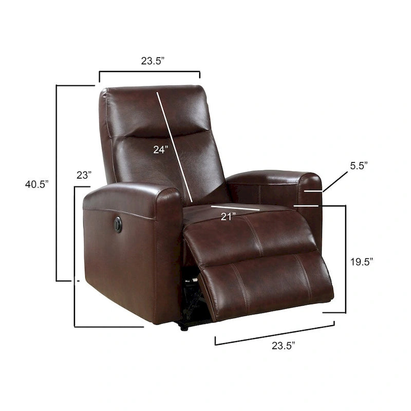 Contemporary Leather Power Recliner with Lumbar Massage – Electric, Push-Button Control