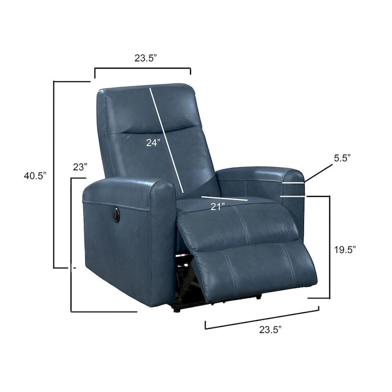 Contemporary Leather Power Recliner with Lumbar Massage – Electric, Push-Button Control