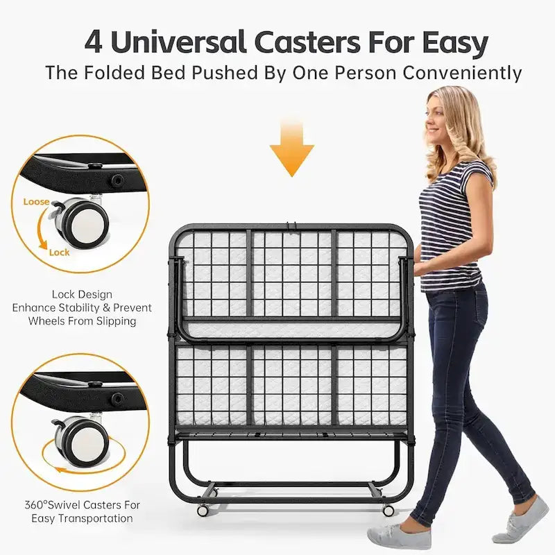 75x31 Rollaway Folding Guest Bed Twin Size with 5 Mattress