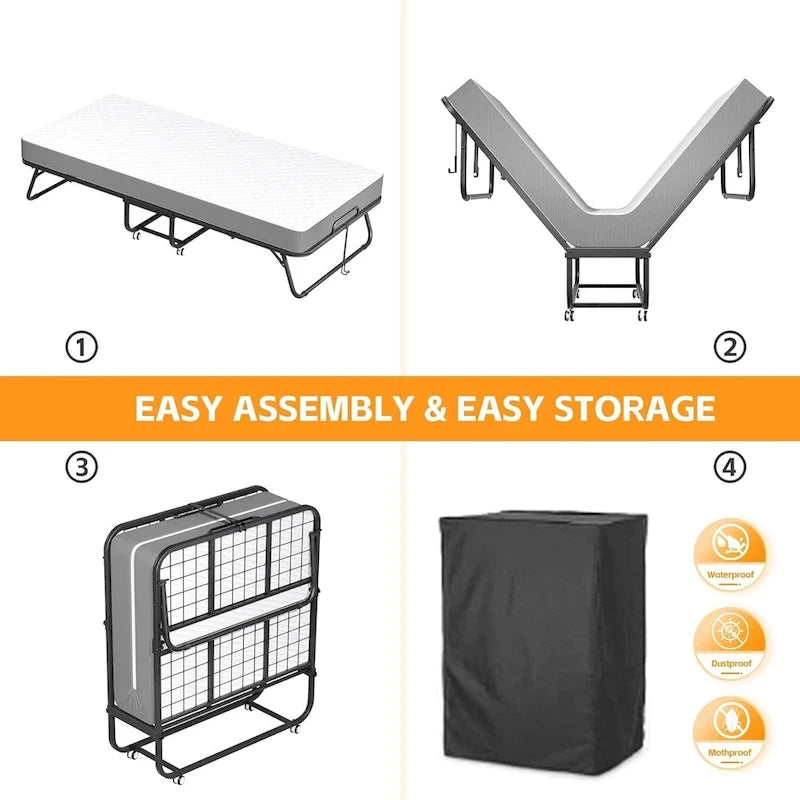 75x31 Rollaway Folding Guest Bed Twin Size with 5 Mattress