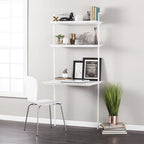 Wall Mount Floating Desk with Open Shelves – White, Space-Saving Home Office