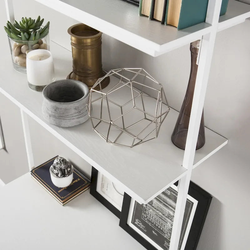 Wall Mount Floating Desk with Open Shelves – White, Space-Saving Home Office