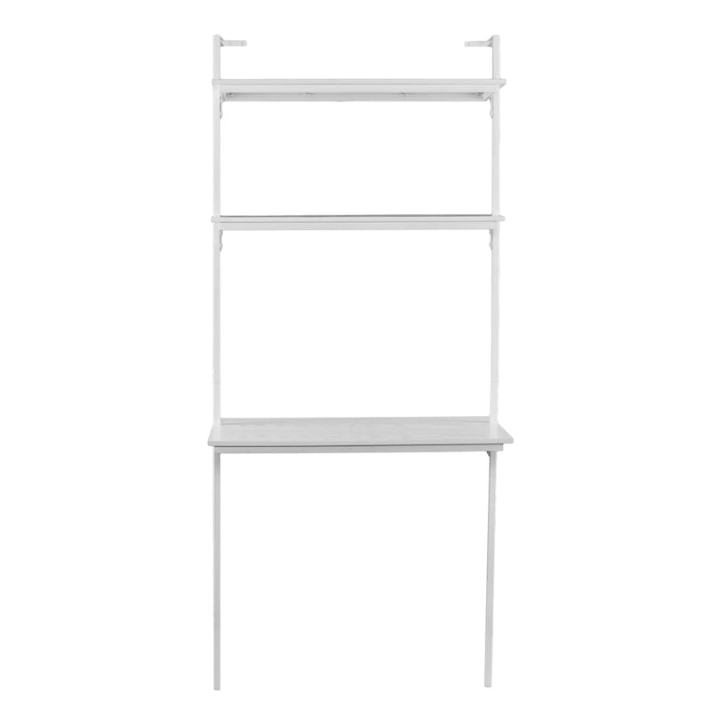 Wall Mount Floating Desk with Open Shelves – White, Space-Saving Home Office