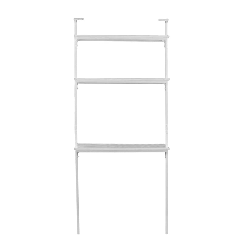 Wall Mount Floating Desk with Open Shelves – White, Space-Saving Home Office