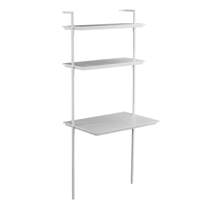 Wall Mount Floating Desk with Open Shelves – White, Space-Saving Home Office