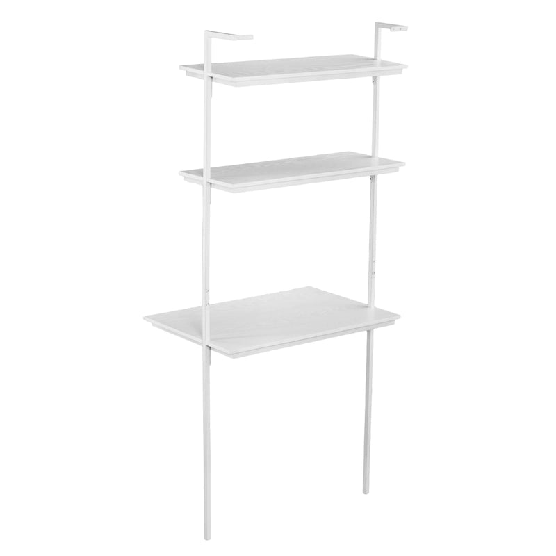 Wall Mount Floating Desk with Open Shelves – White, Space-Saving Home Office