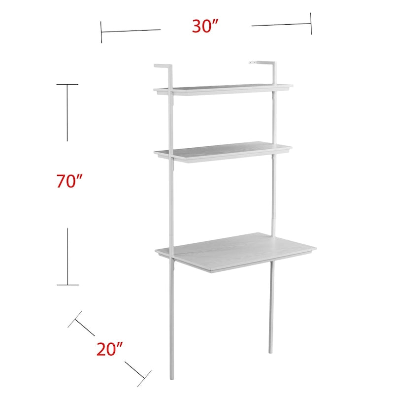 Wall Mount Floating Desk with Open Shelves – White, Space-Saving Home Office