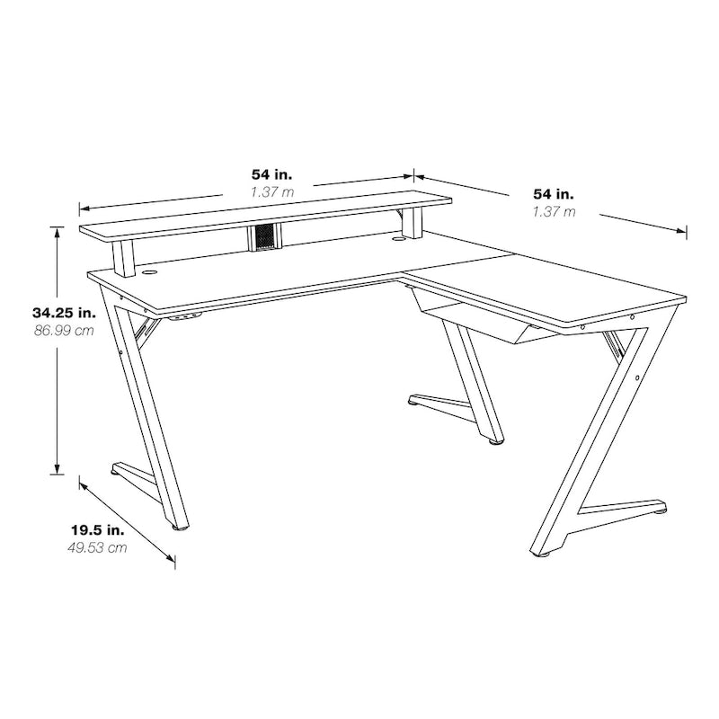 L-Shaped Gaming Desk with RGB LED Lights, USB Hub & Cable Management