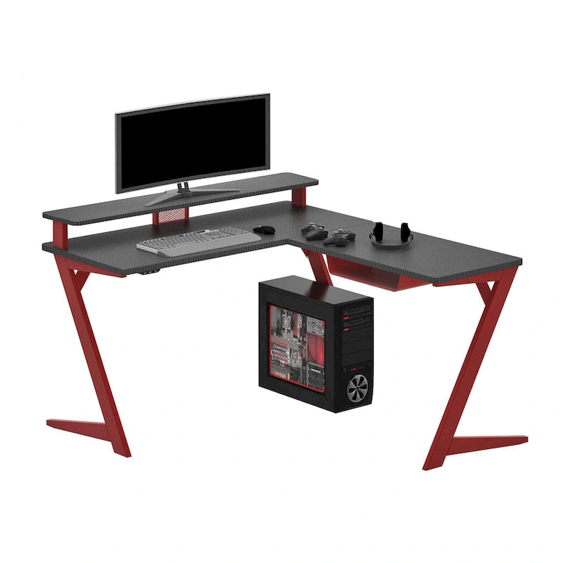L-Shaped Gaming Desk with RGB LED Lights, USB Hub & Cable Management