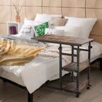 Industrial C-Shaped Mobile Rolling Side Table – 3-Tier Storage, Adjustable Height