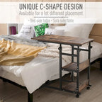 Industrial C-Shaped Mobile Rolling Side Table – 3-Tier Storage, Adjustable Height