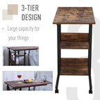 Industrial C-Shaped Mobile Rolling Side Table – 3-Tier Storage, Adjustable Height