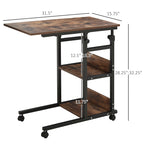 Industrial C-Shaped Mobile Rolling Side Table – 3-Tier Storage, Adjustable Height