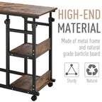 Industrial C-Shaped Mobile Rolling Side Table – 3-Tier Storage, Adjustable Height