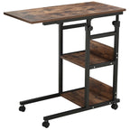 Industrial C-Shaped Mobile Rolling Side Table – 3-Tier Storage, Adjustable Height